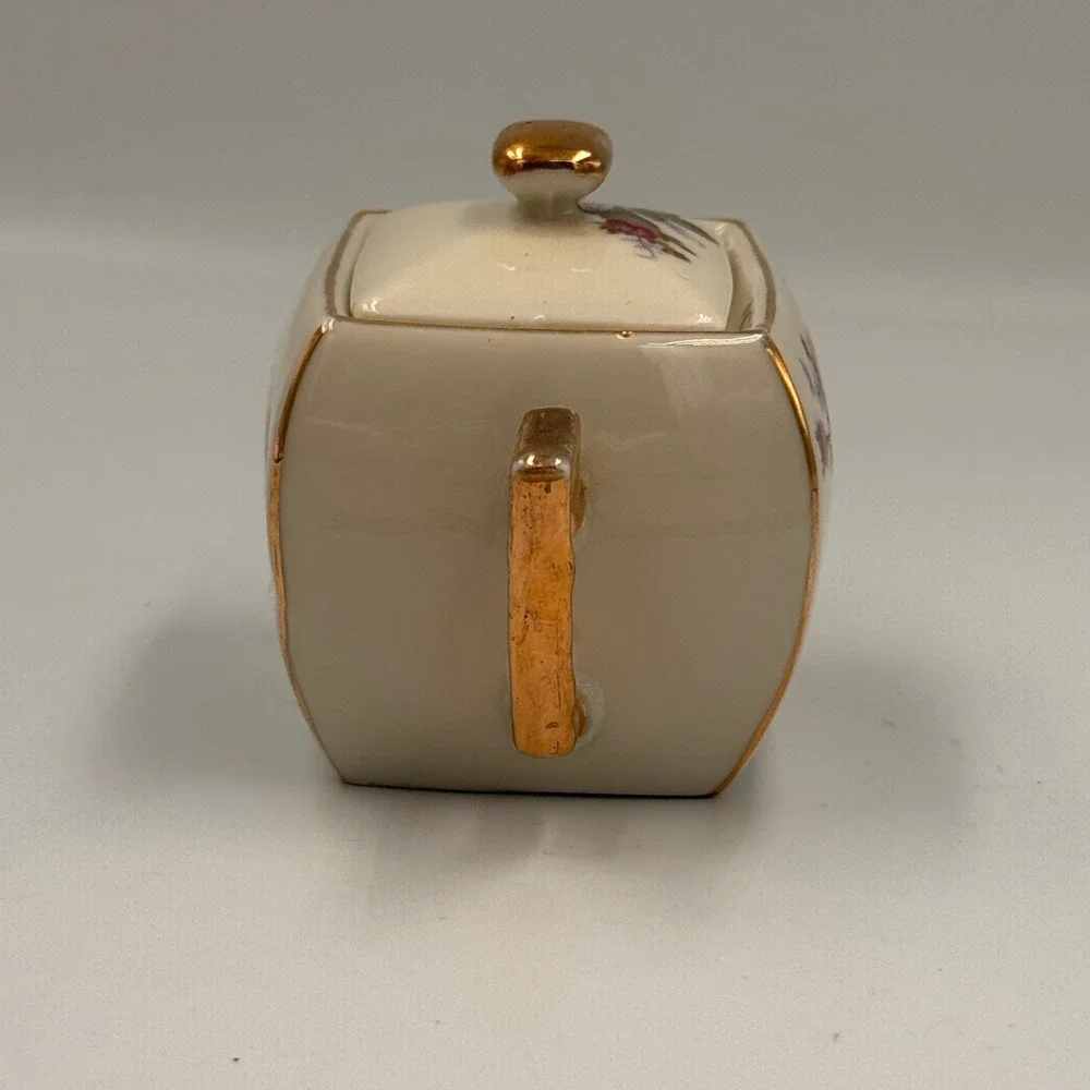Vintage Royal Sealy China Pink Rose Lidded Sugar Bowl Gold Gilded Japan Decor